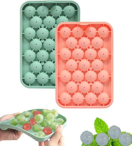 Silicone Ice Cube Molds 2 Pack, Round Ice Cube Tray Silicone with Lid, Flexible 25-Cavity Easy Release Ice Trays for Freezer, DIY Homemade Ice Cubes for Cocktail, Whiskey, Juice, BPA Free