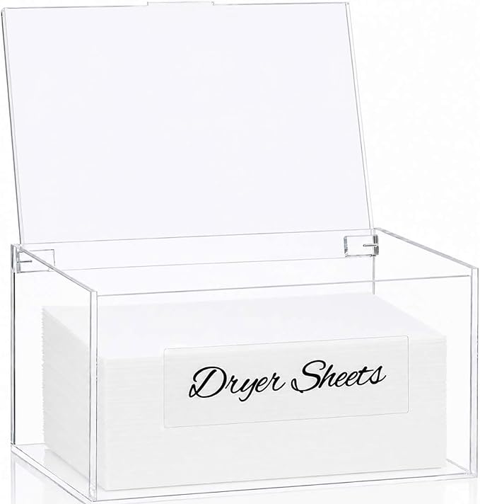 SUBEKYU Acrylic Dryer Sheet Container for Laundry Room,Dryer Sheet Holder Dispenser with Lid for Laundry Storage Organization and Decor,Clear Fabric Sheet Holder Box for Bathroom