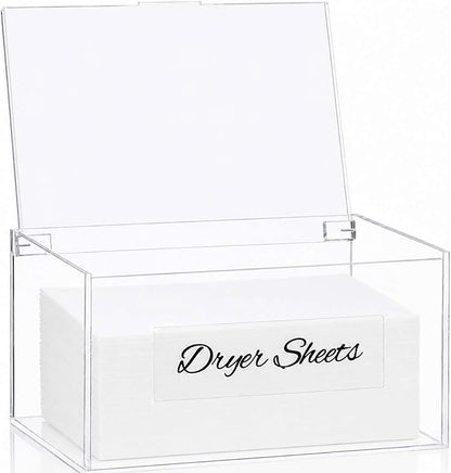 SUBEKYU Acrylic Dryer Sheet Container for Laundry Room,Dryer Sheet Holder Dispenser with Lid for Laundry Storage Organization and Decor,Clear Fabric Sheet Holder Box for Bathroom