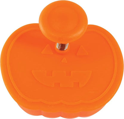 R&M Autumn Theme Pastry & Cookie Stamper set of 4. Assorted Designs & Colors, Turkey, Acorn, Pumpkin, Oak leaf. 2 Inch Assorted Color Cookie Cutters