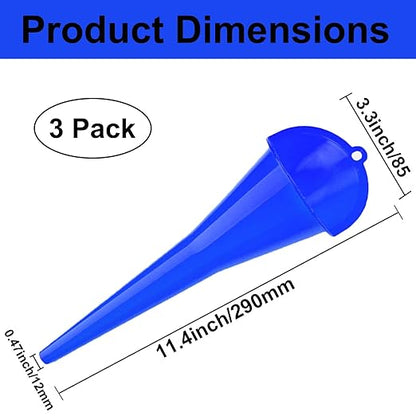 3-Pack Long-Neck Oil Funnels, 11" Multi-Purpose Funnels for Automotive & Motorcycle Use – Reusable Funnel for Oil, Gas & Transmission Fluid (Blue&Black)
