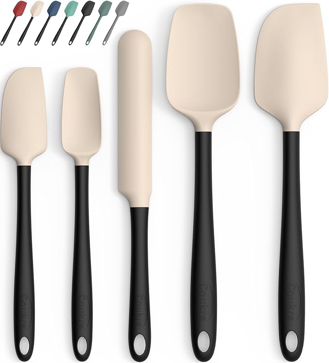 Coukre Silicone Spatula Set of 5,High Temperature Resistant, Food Grade Silicone, Dishwasher Safe, for Baking, Cooking (Beige Black) by Coukre