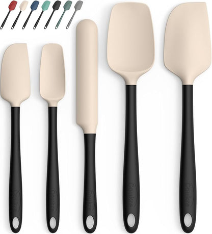 Coukre Silicone Spatula Set of 5,High Temperature Resistant, Food Grade Silicone, Dishwasher Safe, for Baking, Cooking (Beige Black) by Coukre