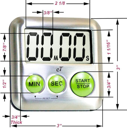 Elegant Digital Kitchen Timer Stainless Steel - Lime - Strong Magnetic Back - Kickstand - Loud Alarm - Large Display - Auto Memory - Auto Shut-Off - Model eT-25 (Lime 6-Pack) by eTradewinds - Image 4