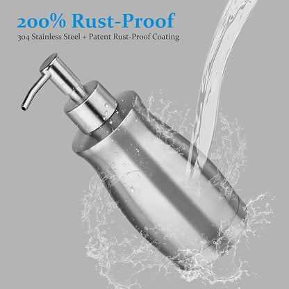 Soap Dispenser Stainless Steel - Brushed Nickel Pump Dispenser Bottle Refillable Liquid Hand Dish Soap Dispenser for Bathroom, Kitchen, Countertop, Silver (13.5 Oz / 400ML) - Image 9