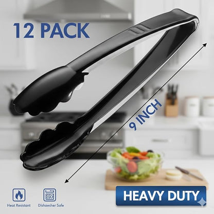 Plastic Tongs for Serving (Pack of 12) 9 Inch - Heavy-Duty Hard Plastic Reusable or Disposable Serving Tongs for Catering, Dinner Parties, Banquets, Buffets, Events, Weddings and Everyday Use, Black - Image 2