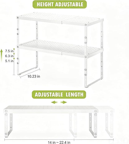 RUILALIFE Expandable Cabinet Organizer Shelf With Adjustable Height, Stackable Kitchen Countertop Organizer Rack, Adjustable Shelf Riser For Kitchen Counter, Pantry, Cupboard, Desk, Tabletop
