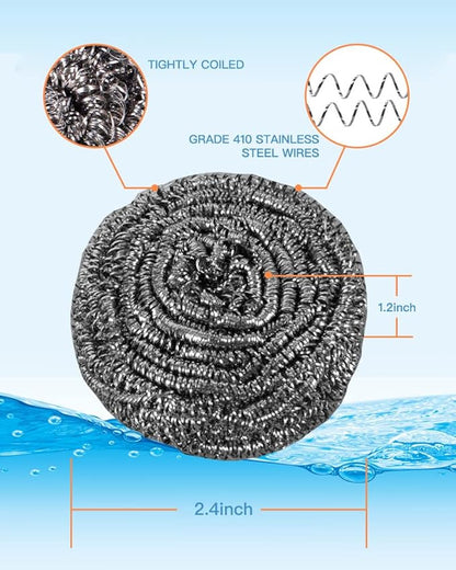 12Pcs Steel Wool Scrubber Pads for Cleaning Dishes, Pans, Pots, Ovens, Grills, Sinks - Stainless Steel Scrubbers for Kitchen, 12 Pack - Image 2