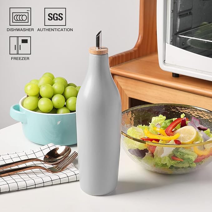 Sweejar Matte Ceramic Olive Oil Dispenser Bottle with Spout, 17 Oz Oil Dispenser for Kitchen Counter, Opaque Oil Cruet for EVOO, Vinegar, Avocado Oil Container for Cooking, Pack of 1 (Gray) - Image 2