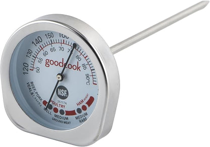GoodCook Everyday Meat Thermometer with Bi-Directional Dial Shows Temperature and Meat Type Doneness with Stainless Steel Probe, Includes Fahrenheit & Celsius, Silver - Image 2