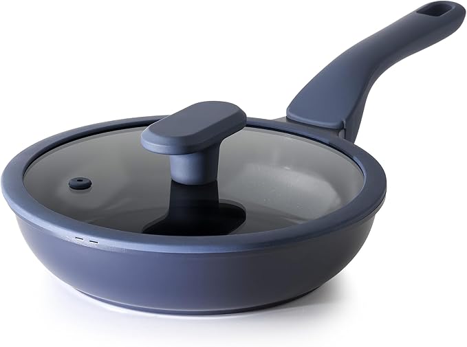 PRICUSIS Nonstick Ceramic Frying Pan with Lid, 8/10 Inch Skillet with Stay Cool Handle, Fully Coated, 100% Dishwasher Safe, PTFE PFAS & PFOA Free (8 Inch, Blueberry Mist by PRICUSIS