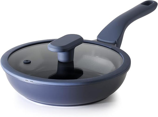PRICUSIS Nonstick Ceramic Frying Pan with Lid, 8/10 Inch Skillet with Stay Cool Handle, Fully Coated, 100% Dishwasher Safe, PTFE PFAS & PFOA Free (8 Inch, Blueberry Mist by PRICUSIS