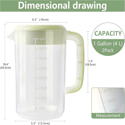 Clear Plastic Pitcher with Lid, 2 Pack Clear Water Pitcher for Cold Drinks, Iced Tea Pitcher for Lemonade, Iced Tea, Milk, Juice, Beverages (1 Gallon 4 Litre) - Image 3