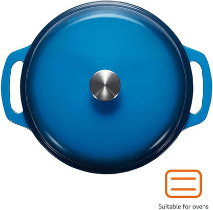 Amazon Basics Enameled Cast Iron Dutch Oven Pot with Lid, Round, Dual Handles, Heavy-Duty, Oven Safe for Baking, Roasting, Stews, 6-Quart, Blue - Image 2