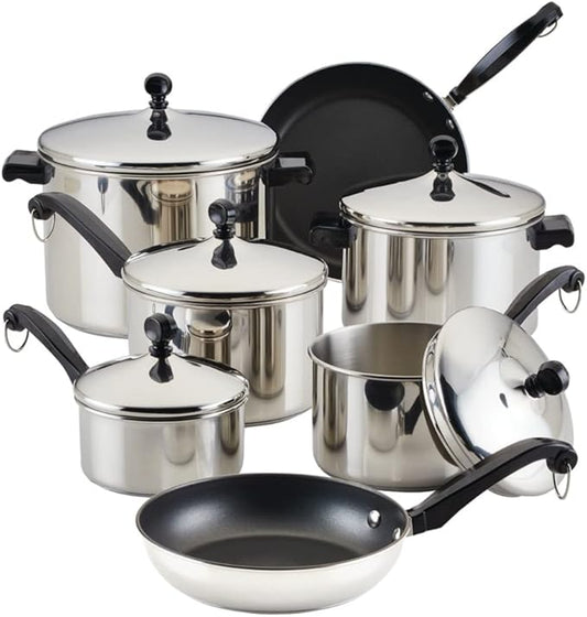 Farberware Classic Stainless Steel Cookware Pots and Pans Set, 15-Piece,50049,Silver by Farberware