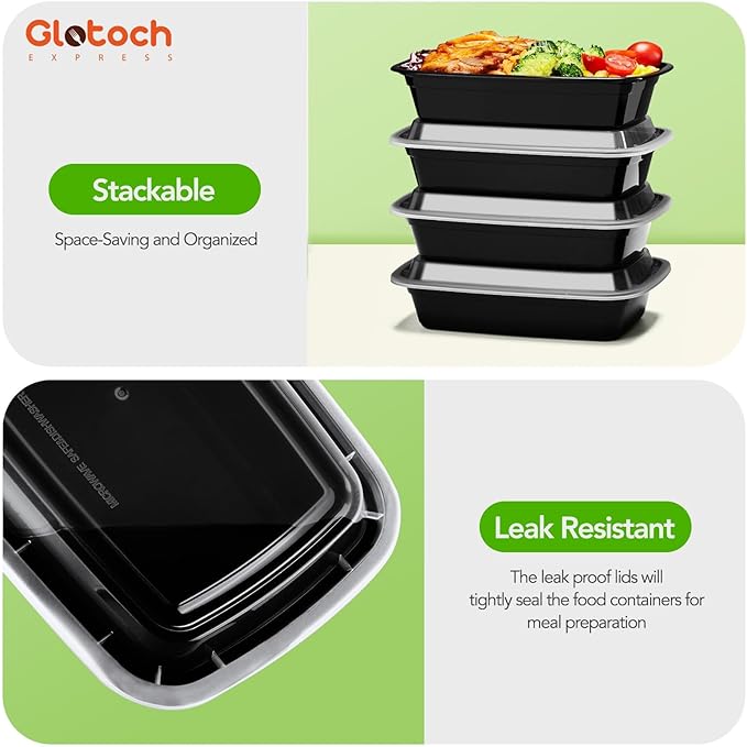 Meal Prep Containers 24oz-100 Pack (200-Piece) Reusable Food Storage Containers with Lids Microwave, Freezer, Dishwasher Safe - Leakproof & BPA Free Durable Plastic Bento Box for To Go Take Out - Image 7