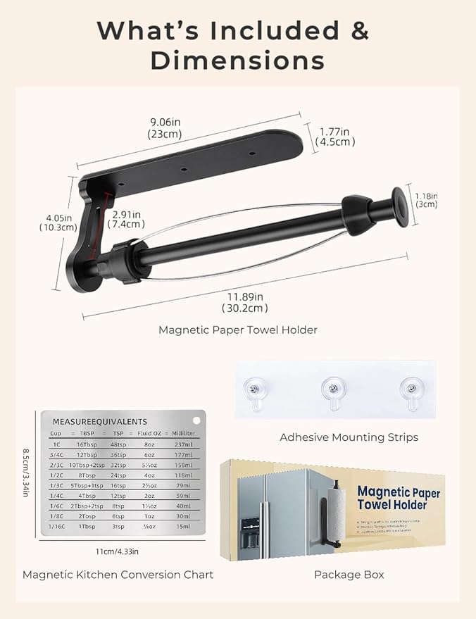 Magnetic Paper Towel Holder, One-Handed Tear Paper Towel Holder with Ratchet Mechanism, Self-Adhesive & Wall Mount, Paper Towel Holder Wall Mount for Refrigerator, Kitchen, Bathroom, Garage, Rv