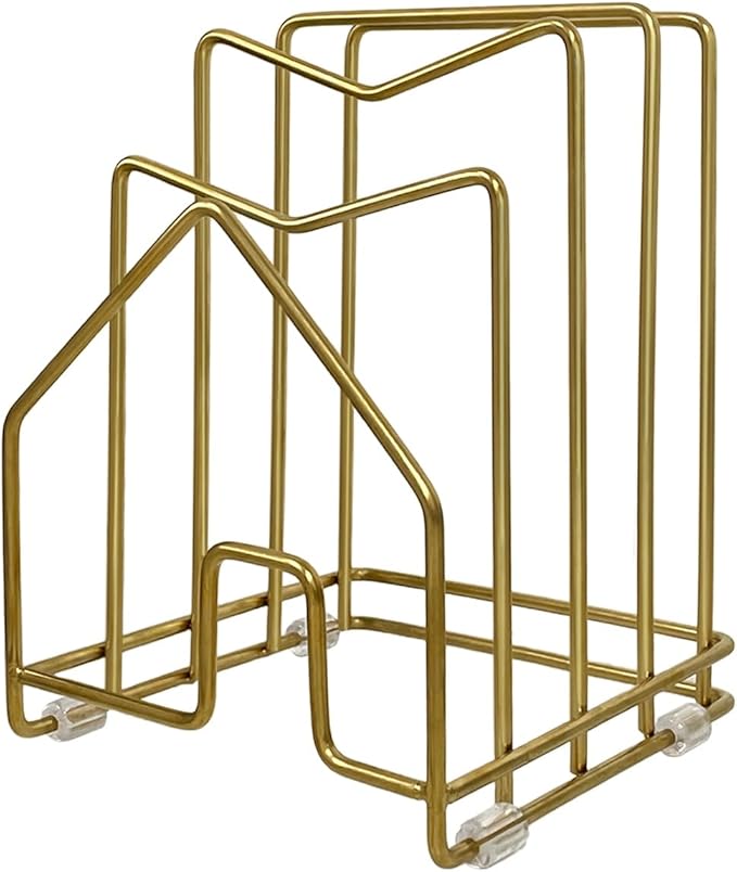 Pot Lid Organizer Cutting Board Holder Inside Cabinet 304 Stainless Steel Pot and Pan Organizer Under Cabinet Cover Cookie Sheet Bakeware Serving Tray Cooling Rack Stand Kitchen Countertop Matte Gold by SUNFICON