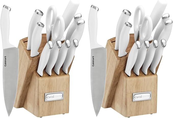 Cuisinart Block Knife Set, 12pc Cutlery Knife Set with Steel Blades for Precise Cutting, Lightweight, Stainless Steel, Durable & Dishwasher Safe, C77SSW-12P (Pack of 2) by Cuisinart