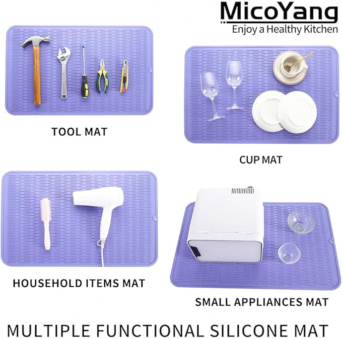 MicoYang Silicone Dish Drying Mat for Multiple Usage,Easy clean,Eco-friendly,Heat-resistant Silicone Mat for Kitchen Counter or Sink,Refrigerator or Drawer Liner Light Purple 3XL 28 inches x 18 inches - Image 4