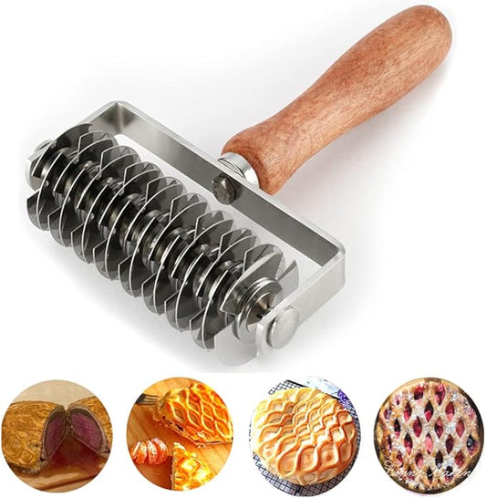 Pastry Lattice Roller Cutter - Stainless Steel Dough Lattice for Pie Pizza Bread beef wellington Pastry Crust Roller Cutter by AMPSEVEN
