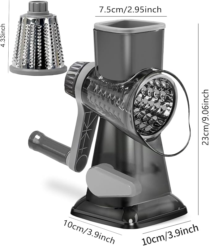 Dachenus Cheese Grater Rotary Cheese Grater,Versatile Cheese Shredder,Blades for Shredding, Grating, Slicing,Cheese Shredder with Suction Base and Cleaning Brush Kitchen Gift (gray)