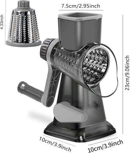 Dachenus Cheese Grater Rotary Cheese Grater,Versatile Cheese Shredder,Blades for Shredding, Grating, Slicing,Cheese Shredder with Suction Base and Cleaning Brush Kitchen Gift (gray)