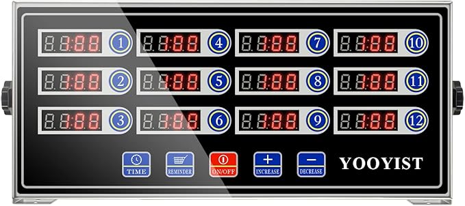 Precision Kitchen Timers for Cooking – 12 Channel Commercial Kitchen Timer Restaurant Kitchen Supplies – Stainless Steel Digital LED Chef Cooking Timer – Reminder Function, Loud Alarm, Black by YOOYIST