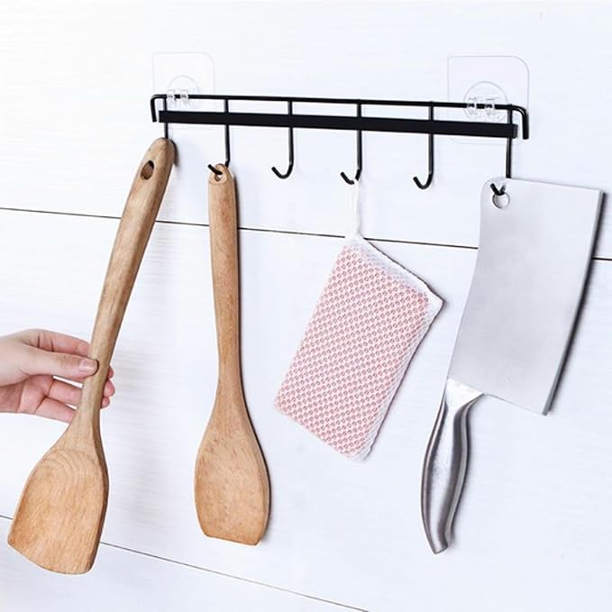 6x Large Wooden Spoons for Cooking Kitchen Utensil Set Smooth Finish Wooden Cooking Utensils Spoons Filter Spoon and Salad Fork Accessories+1x Kitchen Hooks for Hanging Utensils Rack