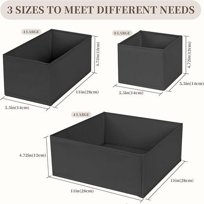 Drawer Organizer Clothes, 16 Pack Dresser Organizer Bins, Foldable Closet Organizers and Storage Fabric Dresser Bins, Shallow Drawer Dividers for Clothing, Underwears, Socks, Tie
