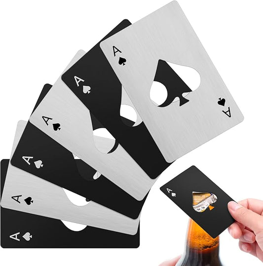 6PCS Poker Card Bottle Openers, Stainless Steel Credit Card Size Beer Bottle Opener - 3 Black & 3 Silver Poker Themed Cap Openers (Ace of Spades Design) by Unknown