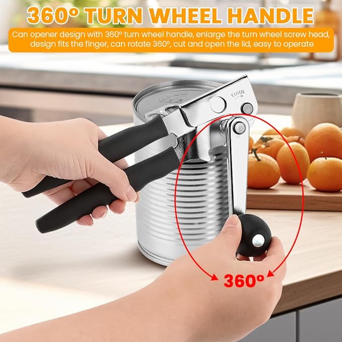 Commercial Can Opener, Crank Can Openers Manual, Heavy Duty Handheld Stainless Steel Cans Opener Bottle Openers with Long 360° Turn Wheel Handle for Seniors Kitchen(SIZE:Magnetic)