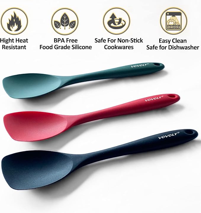 Upgrade Silicone Spatula Spoon Set,VOVOLY Heat Resistant Rubber Spoonula, Seamless Non-Stick Flexible Scrapers for Baking Mixing Tool,3 Pack, - Image 2