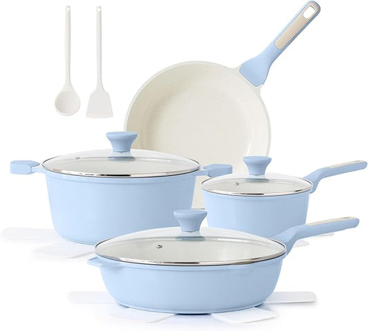 SENSARTE Nonstick Ceramic Cookware Set Large 13-Piece, Healthy Pots and Pans Set Dishwasher Safe, Non-toxic Kitchen Cooking Set with Stay-Cool Handles, Induction Compatible, PFAS Free, Blue by SENSARTE