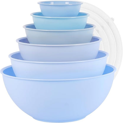 BoxedHome BPA Free Plastic Round Mixing Bowl with Lids, 12 Pack Nesting Bowls with Lids Set, Microwave and Dishwasher Safe Prep & Serving Bowls Great for Mixing, Baking, Serving (Pale Blue, 12pcs) by BoxedHomeProducts