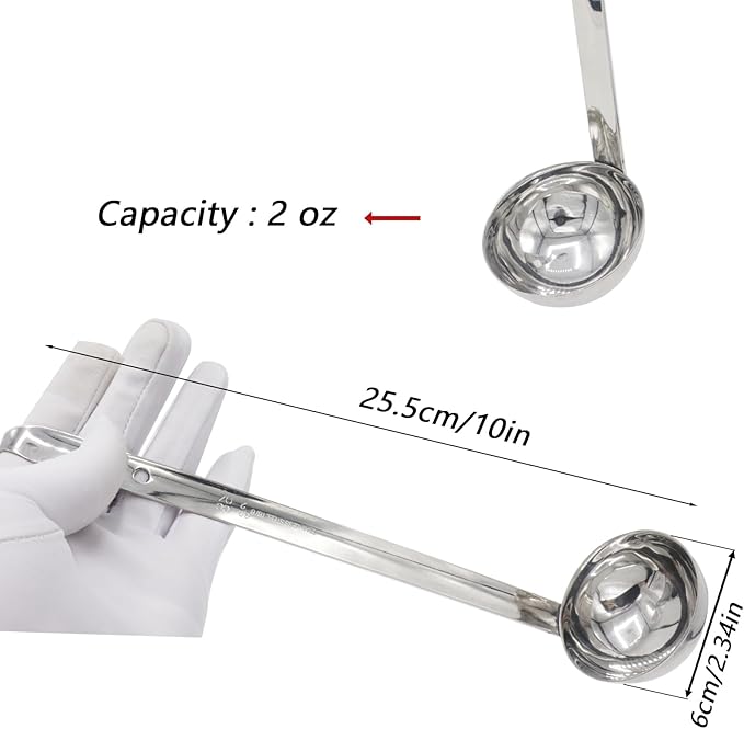 3 Pcs 2 oz Stainless Steel Soup Ladle Set, Long Handle Serving Spoons with Hooked Handles, Kitchen Cooking Utensils for Sauce Gravy Stew - Image 3
