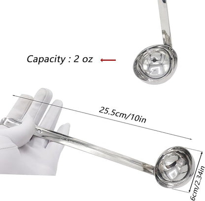 3 Pcs 2 oz Stainless Steel Soup Ladle Set, Long Handle Serving Spoons with Hooked Handles, Kitchen Cooking Utensils for Sauce Gravy Stew - Image 3