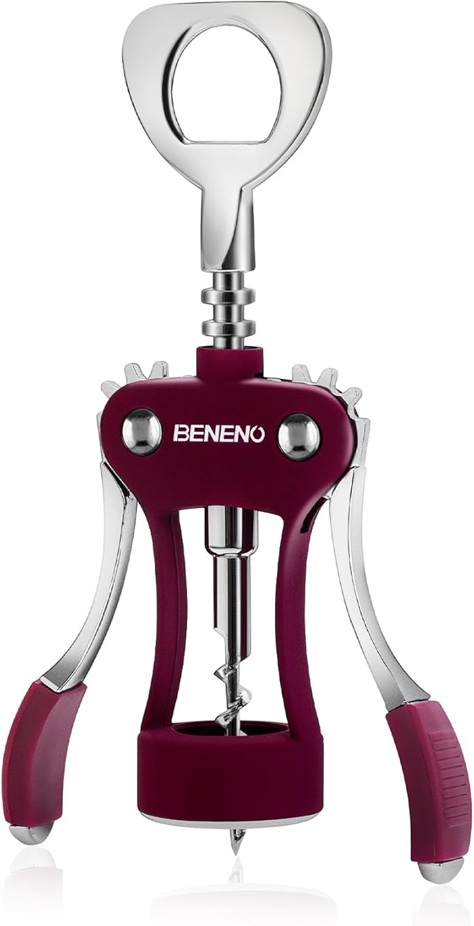 Beneno Wine Opener, Zinc Alloy Premium Wing Corkscrew with Multifunctional Bottles Opener, Sharp Wine Corkscrew with Ergonomic Non-Slip Wing Handle, Purple - Image 6