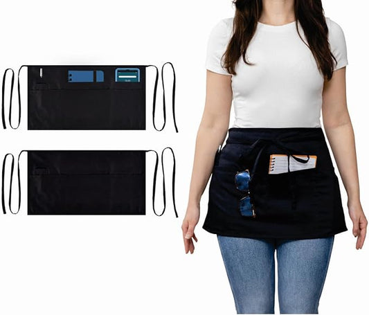 Dreamology Serving Apron for Waitresses,Waist Apron,Server Aprons with 3 Pockets,Short Waist Aprons For Women,Waitress Apron for Women and Men (2 Pack)