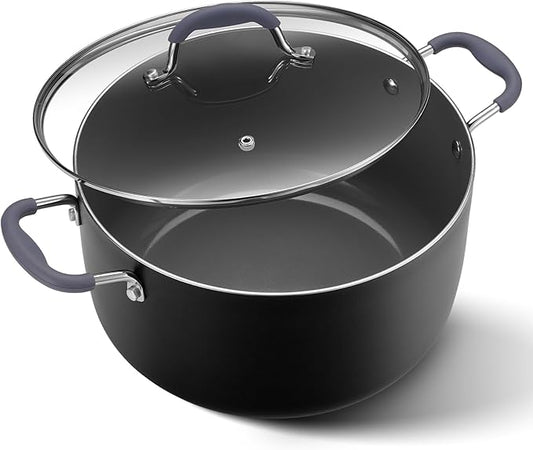 10 Quart Nonstick Stock Pot with Lid, Ceramic Soup Pot with Lid, Induction Cooking Pot with Silicone Handle for All Stoves, Healthy Non-toxic Cooking Pot for Stew/Pasta, PFAS & PFOA Free