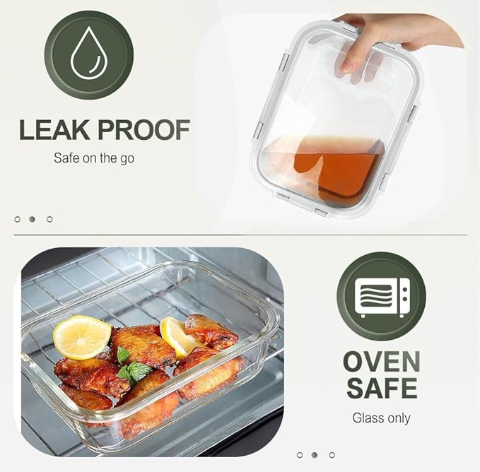 KOMUEE 10 Packs 30 oz Glass Meal Prep Containers,Glass Food Storage Containers with Lids,Airtight Lunch Bento Boxes,Microwave, Oven, Freezer and Dishwasher,White - Image 4