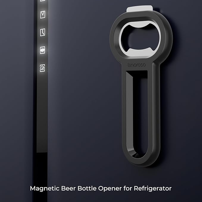 Linoroso Magnetic Bottle Opener Pop Can Opener for Refrigerator, Beer Bottle Opener and Soda Can Opener with Cap Catcher, Portable Beer Opener for Bartender, Home, Restaurant, Bar Tools, 2 Pack, Black