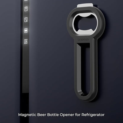 Linoroso Magnetic Bottle Opener Pop Can Opener for Refrigerator, Beer Bottle Opener and Soda Can Opener with Cap Catcher, Portable Beer Opener for Bartender, Home, Restaurant, Bar Tools, 4 Pack, Black
