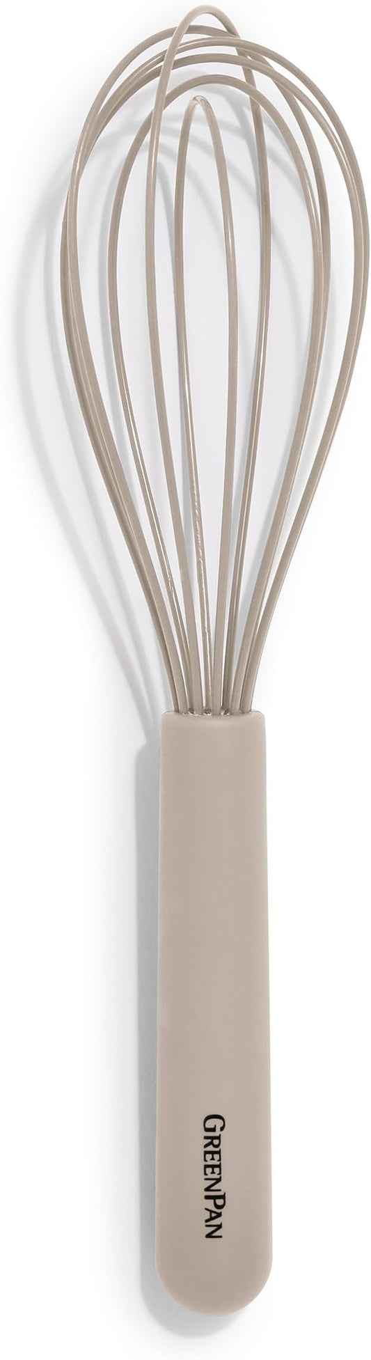 GreenPan Silicone Whisk, Mixing Blending Beating Stirring Cooking Kitchen Utensil, Flexible Rubber Nonstick Cookware, Rigid Steel Core, Heat-Resistant, Anti-Slip Handle BPA-Free Dishwasher Safe, Taupe by GreenPan