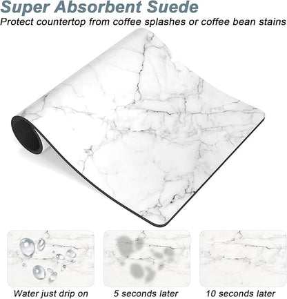 Rnivvi Coffee Mat, 12" x 19" Cute Marble Style Coffee Bar Mats for Espresso Machine Station Accessories and Organizer, Hide Stain Rubber Backed Absorbent Dish Drying Pad for Kitchen Counter,Gray White - Image 3