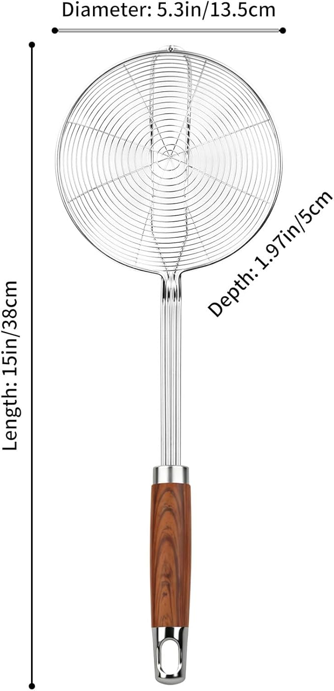 ChefBee 5.3" Spider Strainer Skimmer Spoon with Handle, Stainless Steel Wire Strainer Ladle for Cooking and Frying, Kitchen Utensils Slotted Pasta Spoon, Fryer Scoop - Image 2