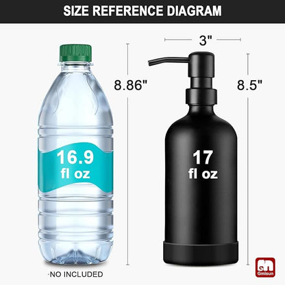 GMISUN Black Soap Dispenser with Silicone Sleeve Boot, 2 Pack Glass Bathroom Hand Soap Dispensers with Stainless Steel Pump, 17 Fl Oz Kitchen Hand and Dish Soap Dispenser Set, Liquid Dispensers Bottle - Image 2
