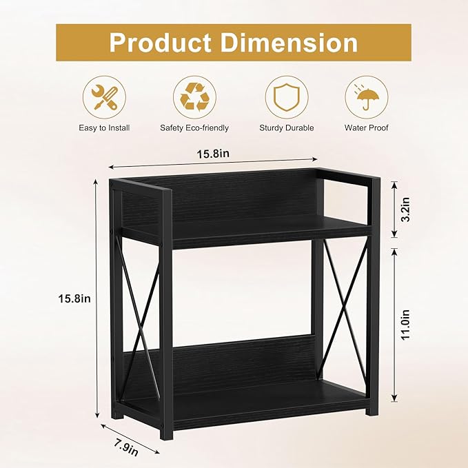 Giikin Kitchen Countertop Organizer, 2 Tier Coffee Bar Organizer, Black Spice Rack for Counter, Kitchen Counter Shelves, Particleboard, Large Size (15.8" L x 7.9" W x 15.8" H), Black - Image 3