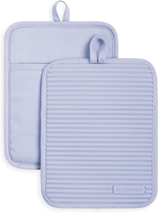 KitchenAid Ribbed Soft Silicone Pot Holder 2-Pack Set, Lavender Cream Purple, 7"x9" by KitchenAid