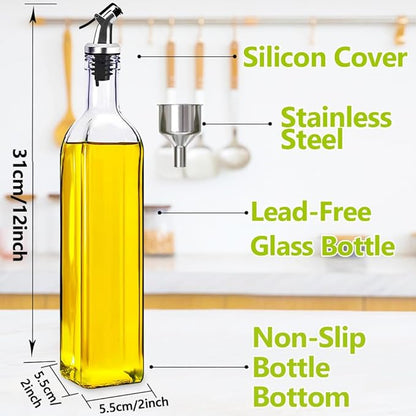 Showvigor Olive Oil Dispenser Bottles, 2Pack 17oz/500 ml Square Glass Tall Oil Bottles with 4 Labels, 2 Pourers and 1 Funnel - Image 3